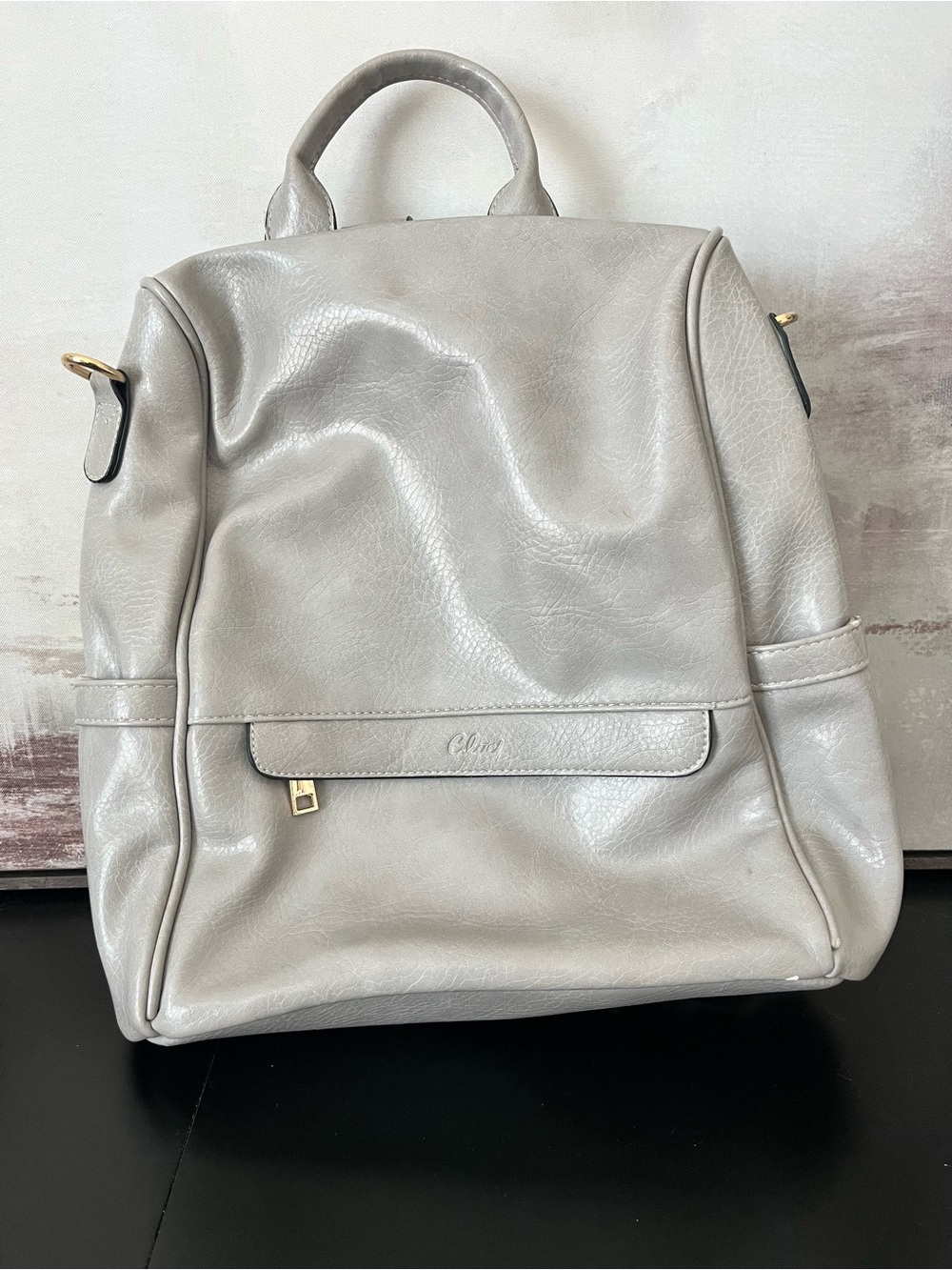 Anti-theft Light Gray Leather Backpack - Women's Bag